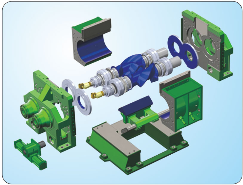 Mixing chamber and material contact face